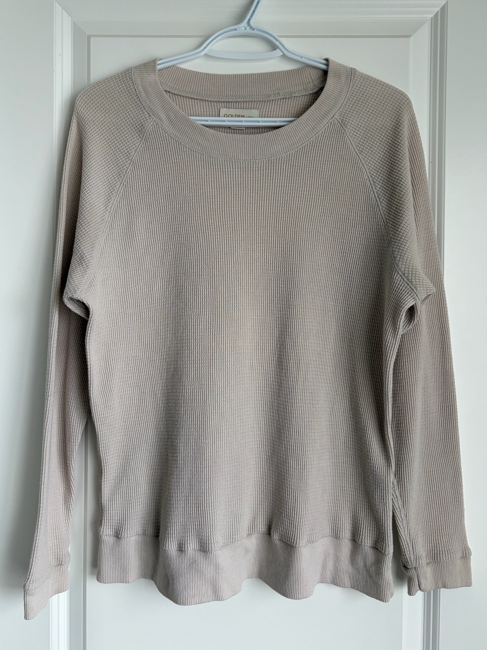 Golden by TNA Beige Waffle Knit Thermal Sweatshirt Medium